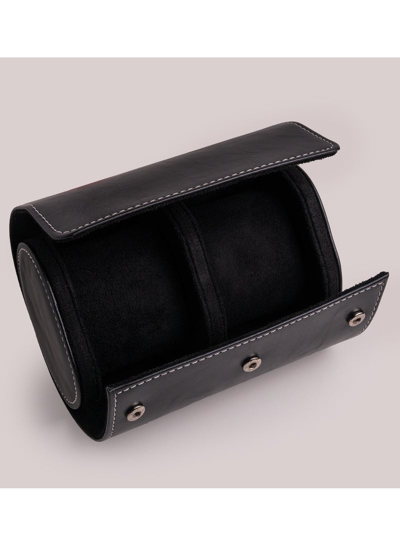 Clasico Luxury Heavy-Duty Leather Double Watch Travel Case Black – Premium Dual Watch Roll with Suede Interior, Secure Clip Lock & Cushioned Protection for Luxury Watches - Image 2